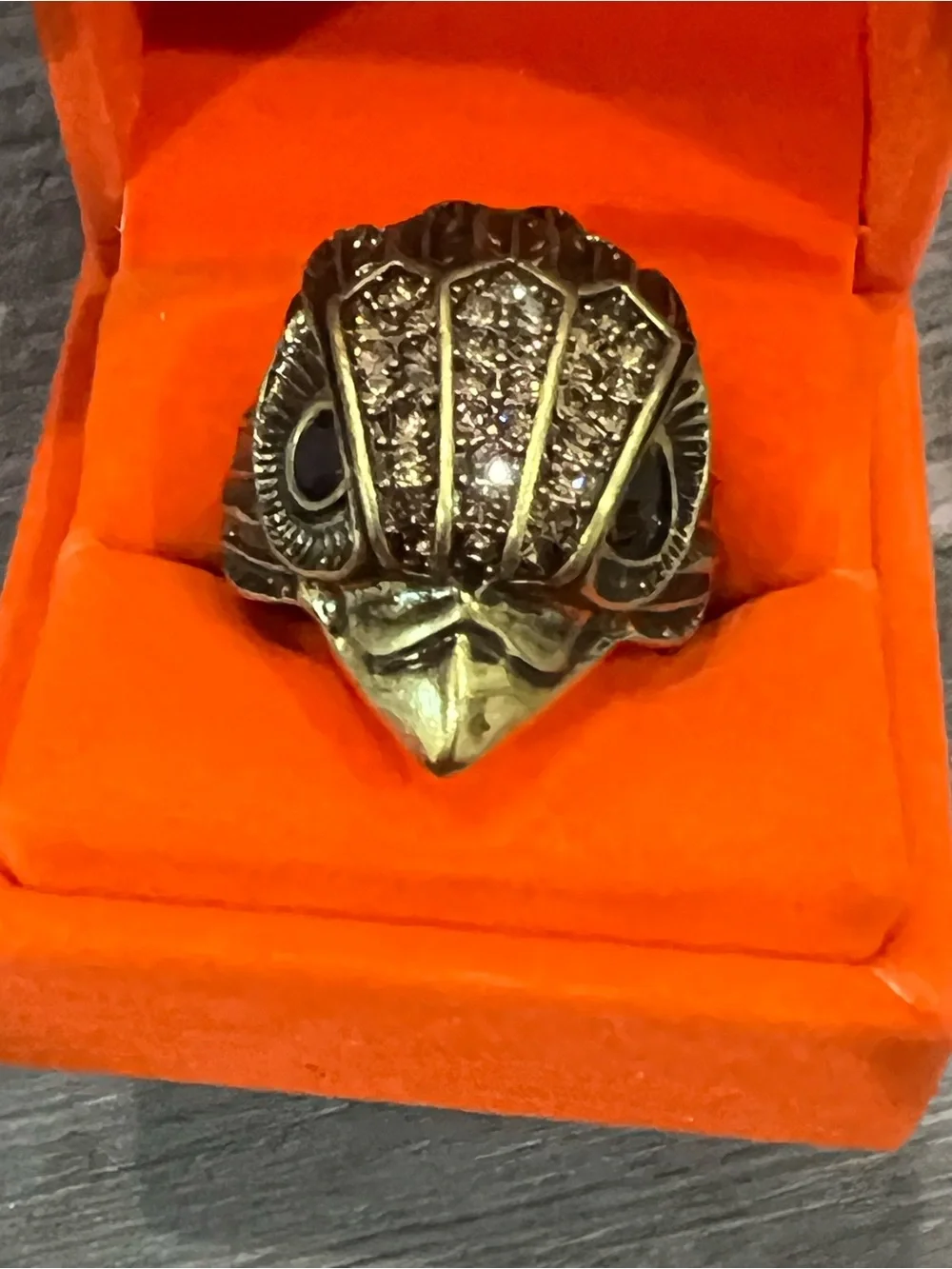 Kurt Geiger Jewelry Gold Ring Size 7 Eagle Head Crystal Pave Statement Ring